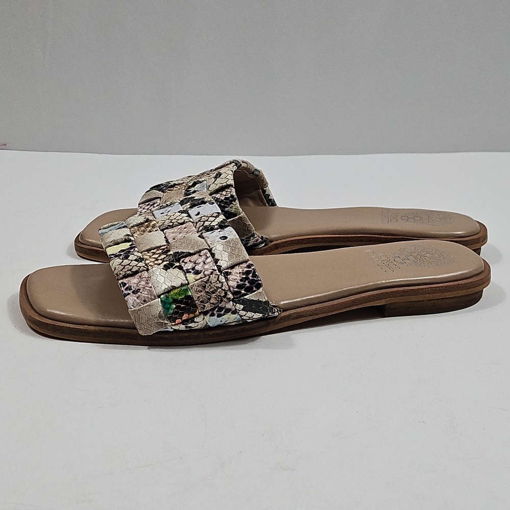 Vince Camuto Nanchia Leather Snake Multi-Color Woven Slip On Flat Slide Sandal - Picture 6 of 14